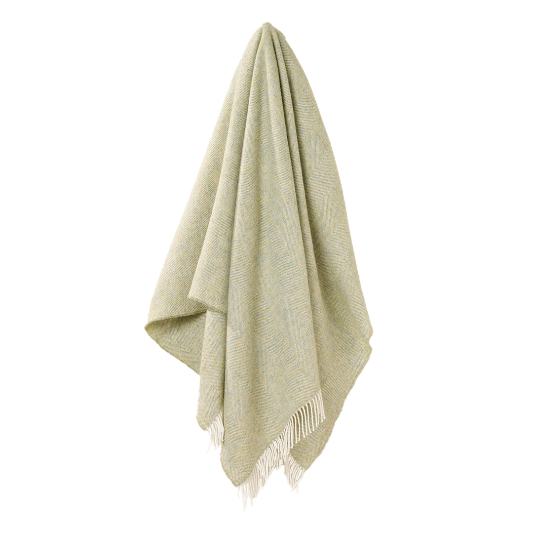 Bronte By Moon Herringbone Shetland Wool Throw Light Sage