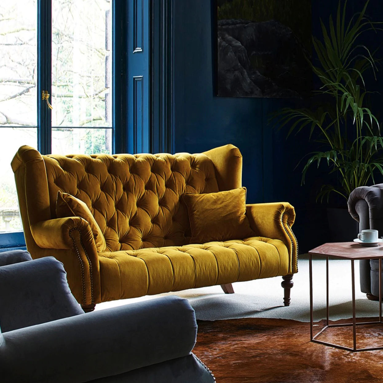 Alexander James Theo Velvet Sofa Plush Turmeric